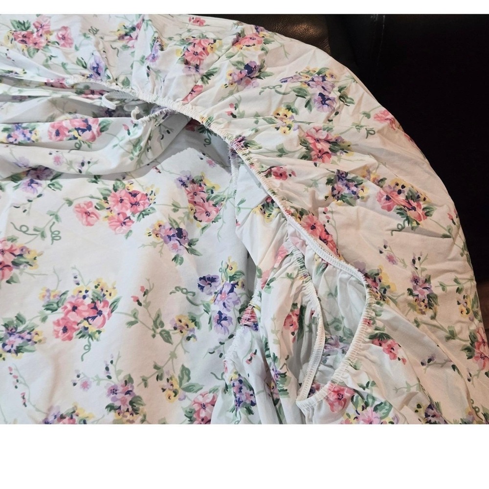 Vintage Dan River Full Fitted Sheet - pink, yellow, purple, flowers